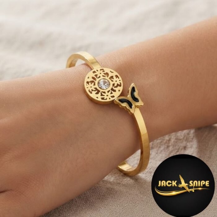 black inamel butterfly bangle
