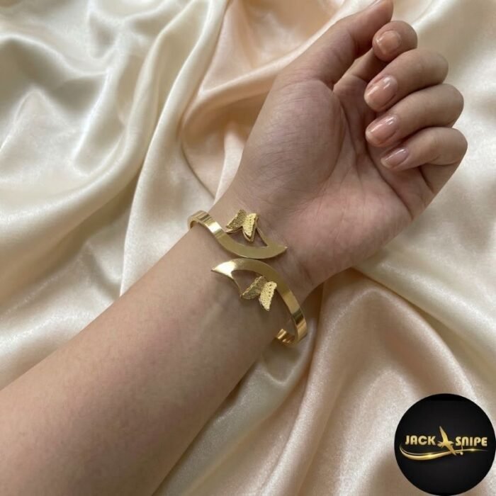 geometric- leaf and double- butterfly bangle geometric- leaf and double- butterfly bangle