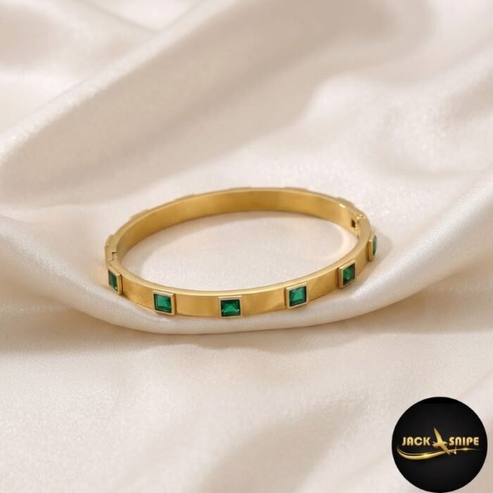 square green emerald-style stone bangle square green emerald-style stone bangle
